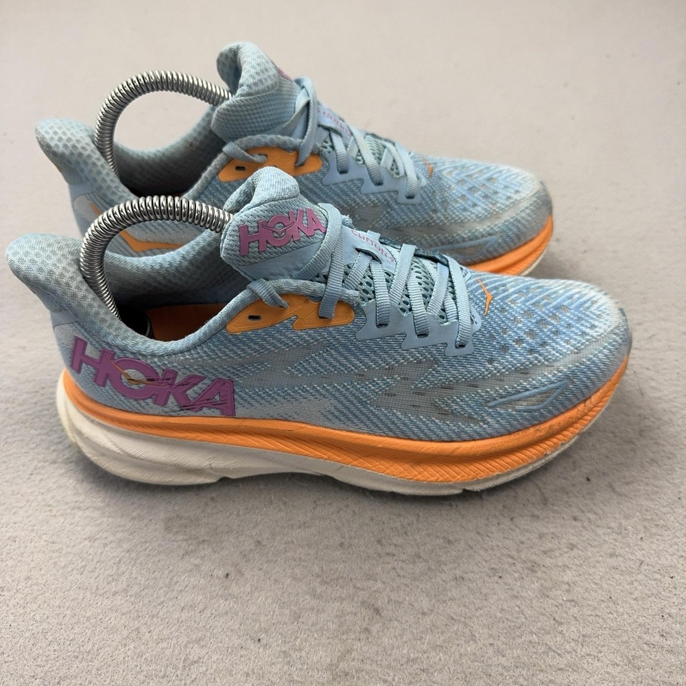 Hoka One One Clifton 9 Shoes Womens Size 7 Blue‎ Running Sneakers Cushioned